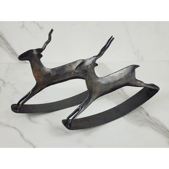 African Antelope Deer Gazelle Metal Rocking Rustic Crafted 9" Brown Decor x2 - Picture 3 of 13